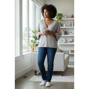 J Jill Pure Jill Wrap‎ Look Top  Wide Sleeves, Gray Womens Sz M ( Fits Up To XL)